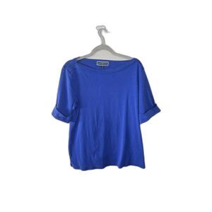 Karen Scott Women's Blue Boatneck Elbow Length Cuffed Sleeve Tee Size 0X